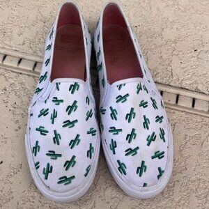 Cactus Print Slip On Sneakers Casual Shoes White